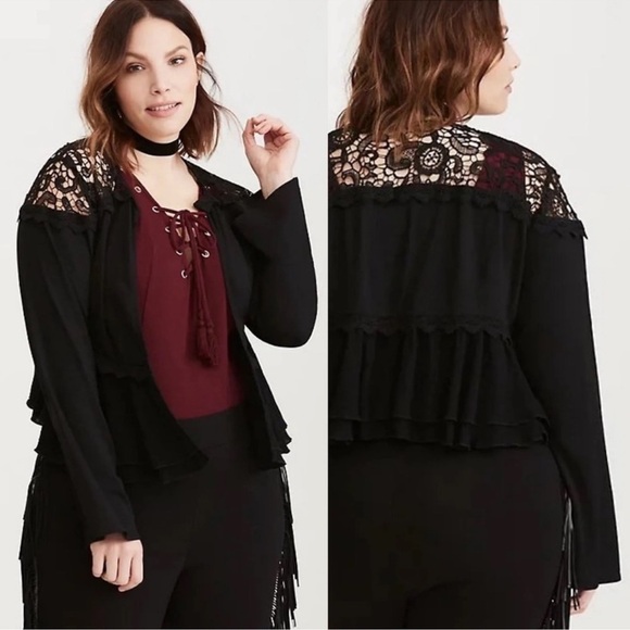 Torrid Insider Collection Black Drapey Jacket with Lace Inset Size Large - Picture 1 of 6